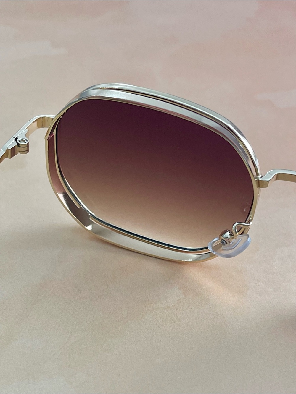 Free People Gold Doble Frame Brown Lens Square-Rounded Sunglasses - Picture 3 of 13